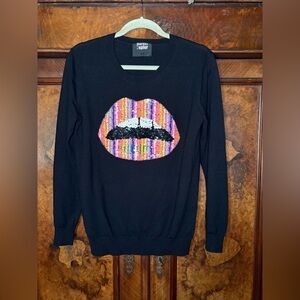 EUC Markus Lupfer- Iconic Sequin Lip Sweater in Black. Size S